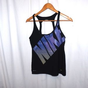NIKE Big Spellout tank top shelf bra black purple M
